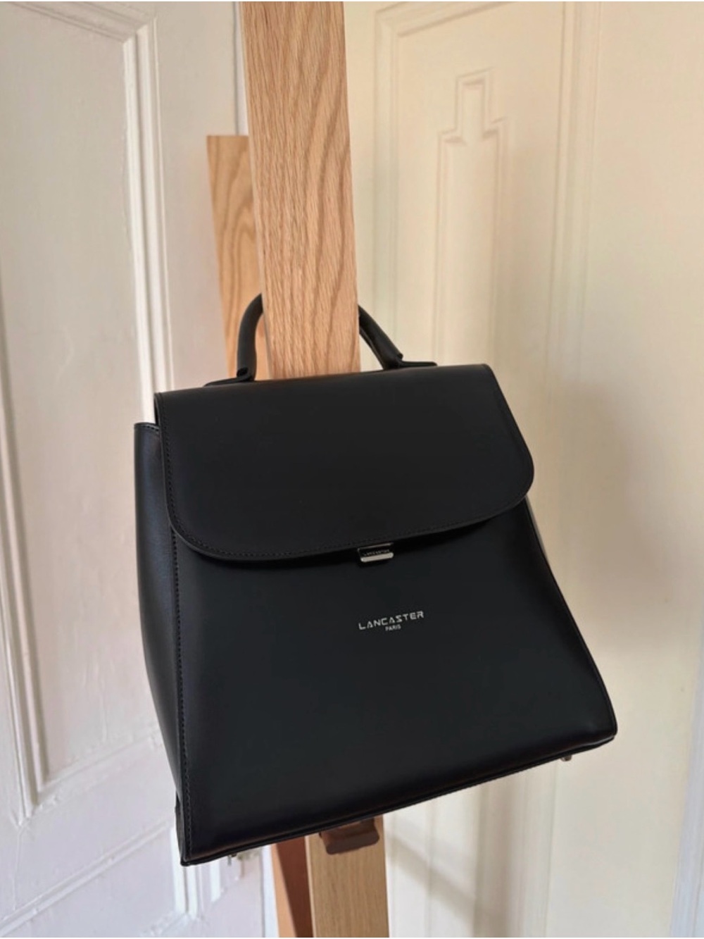 Lancaster Paris Black Smooth Leather Backpack Tote